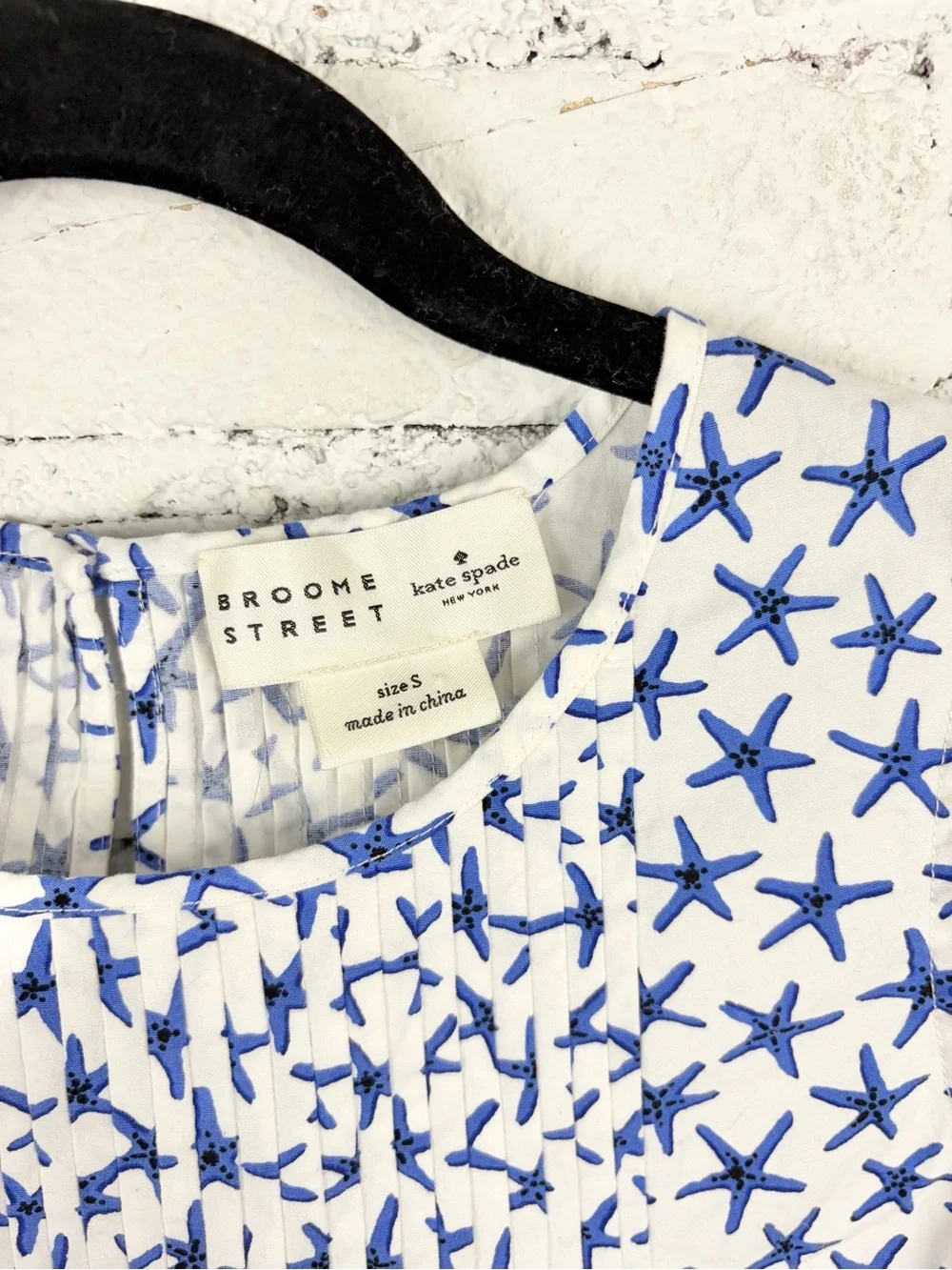 Kate Spade Broome Street White Blue Starfish Cotton Sleeveless Pleated Top S